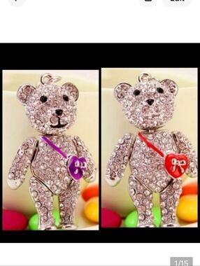 🆕️🧸SILVER-TONE TEDDY BEAR WITH HEART BAG CHARM & KEY CHAIN🧸